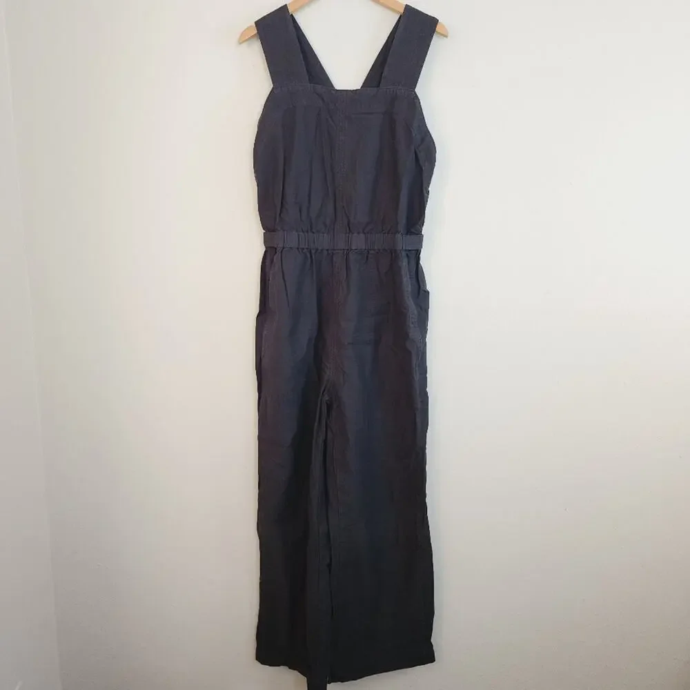 Everlane Fatigue Apron Wide Leg Jumpsuit Black Cotton Linen 10 NEW Pockets